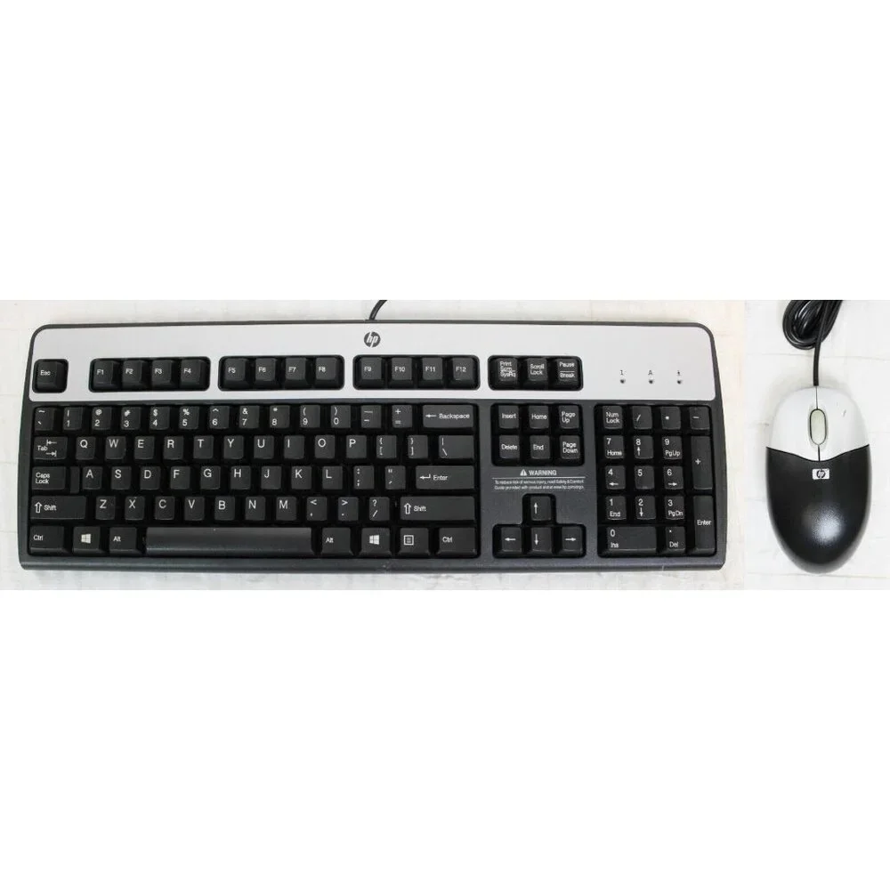 HP Full USB Wired Standard Keyboard & Optical Mouse Black SIlver Number Pad